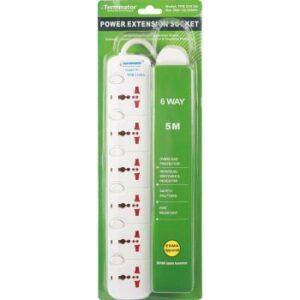 Terminator 6 Way Power Extension Socket 5 Meter - White