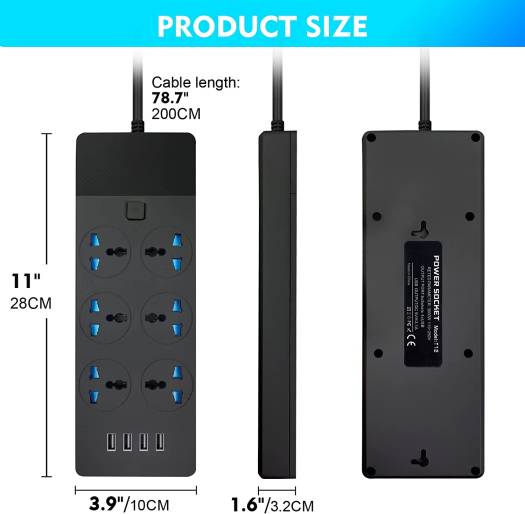 SKY-TOUCH Power Strips Extension Cord, 6 Outlets, Universal Plug Adapter - Image 2