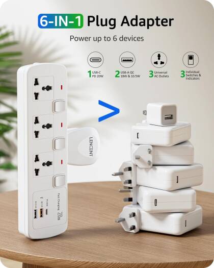 Multi Plug Extension Socket, 3 Way Electrical Outlet Extender - Image 2
