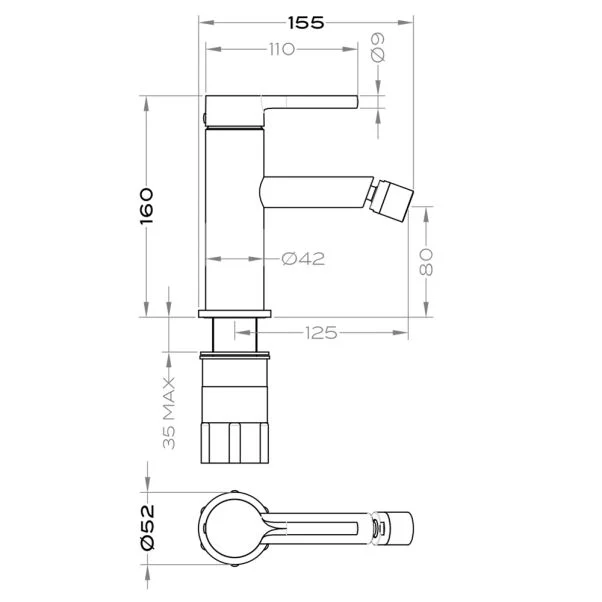 Ginza Deck Mounted Mono Bidet Mixer Without Pop Up Waste - Image 2
