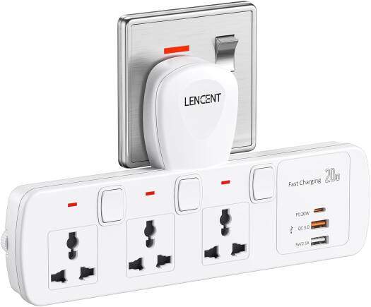 Multi Plug Extension Socket, 3 Way Electrical Outlet Extender